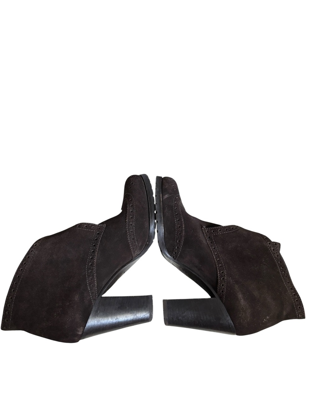 Authenticated Prada Milano Dark Brown Suede Brogue Heeled Ankle Boots - Picture 4 of 11